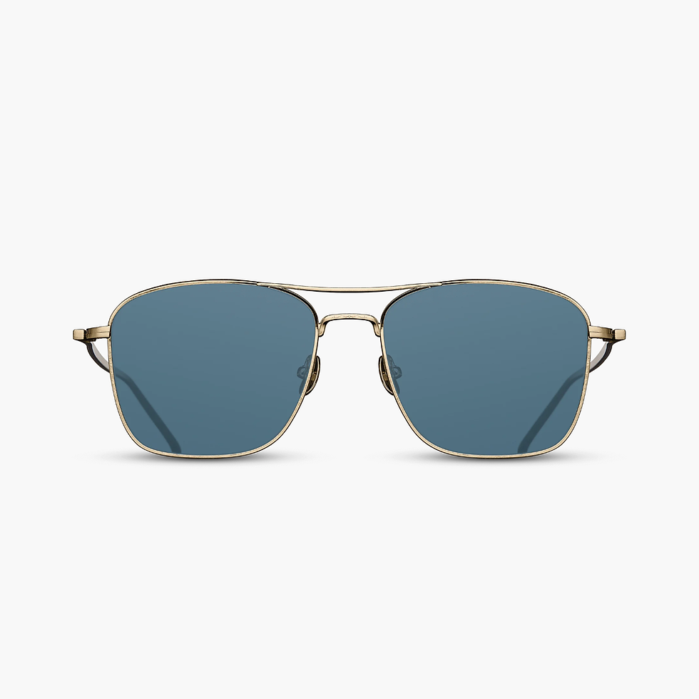 Gold-framed sunglasses with blue lenses