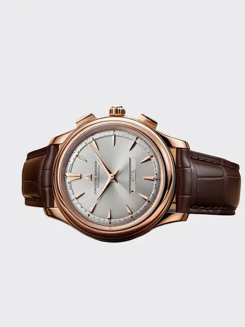 Vintage-inspired watch with rose gold tone case and brown leather strap