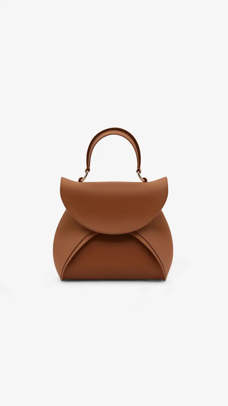 Brown leather handbag with a top handle