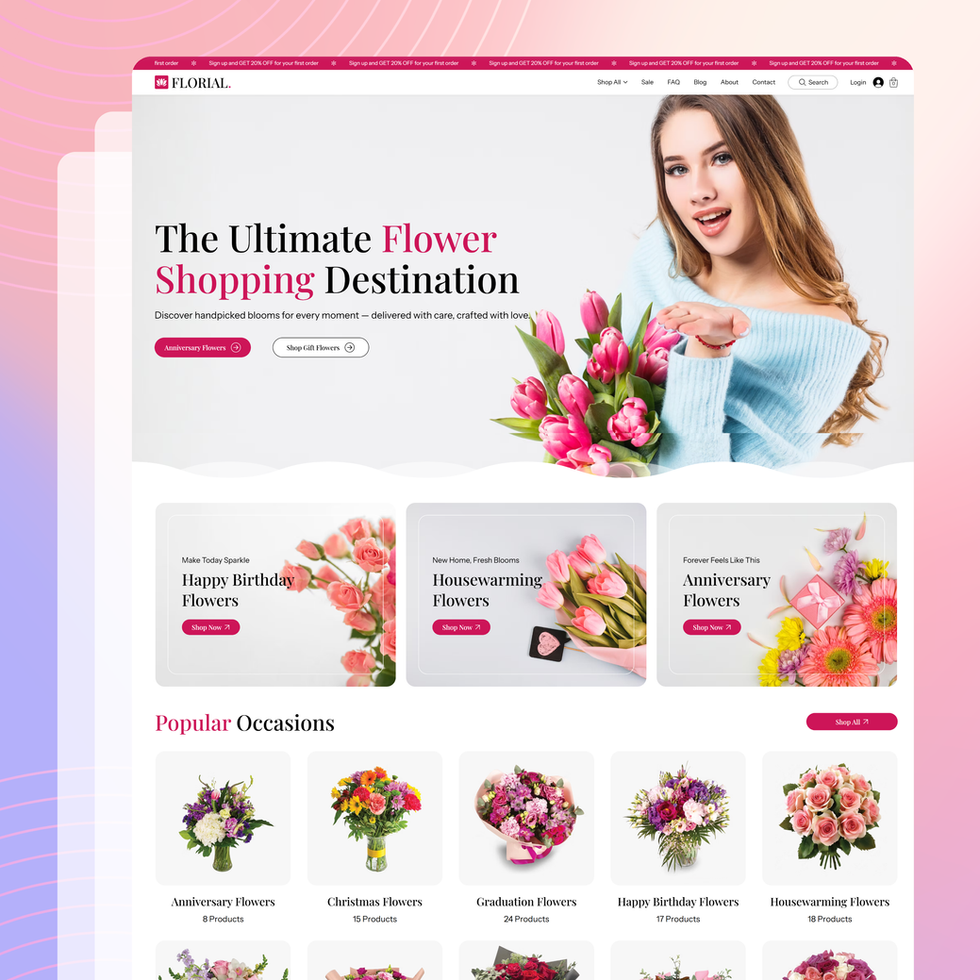 Florial Flower Shop Wix Studio Template homepage layout