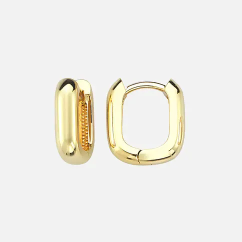 Gold square and round hoop earrings