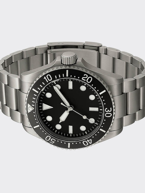 Vintage-inspired dive watch with black dial and metal band.