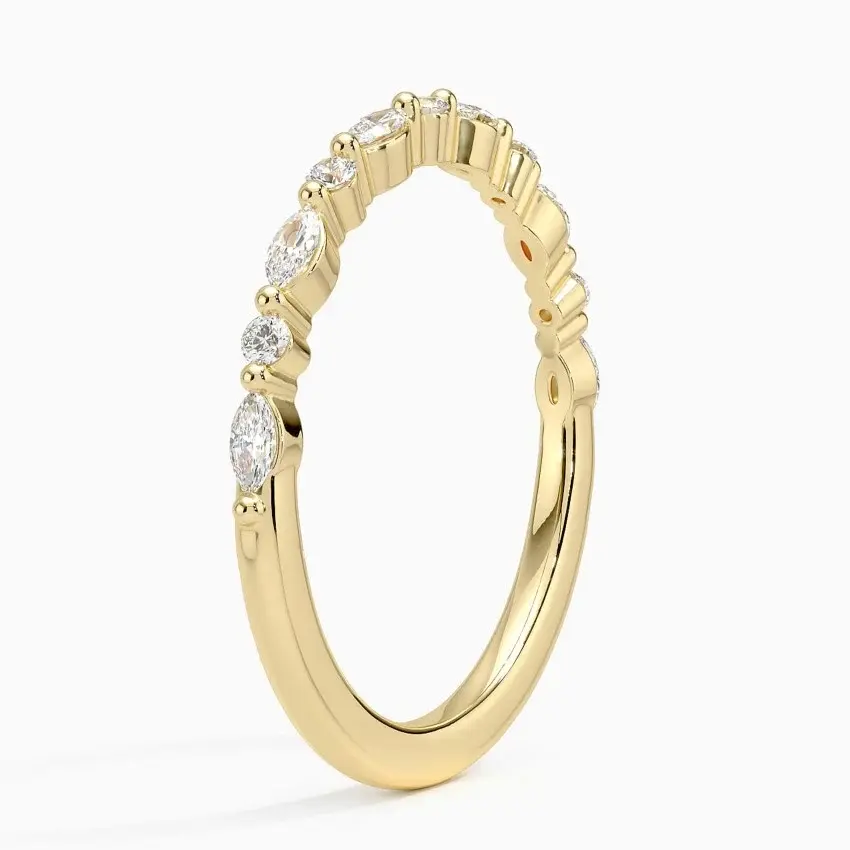 Elegant gold band ring with marquise and round diamonds