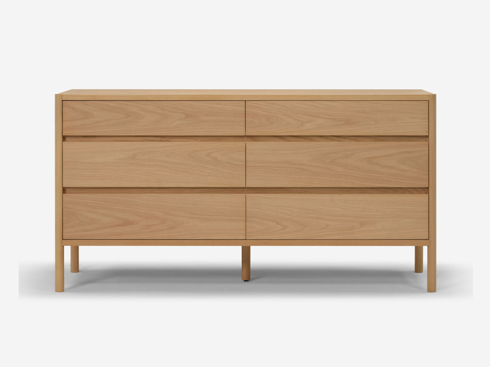 Light oak six-drawer dresser, simple design
