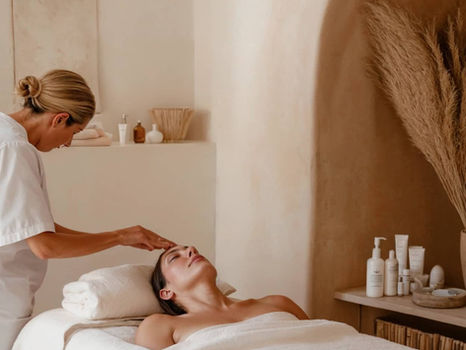 Woman receiving a relaxing facial treatment at a spa