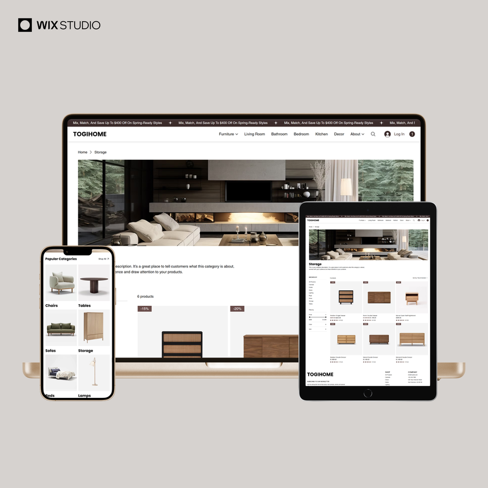 TogiHome Furniture Store Template product detail page with high-resolution images