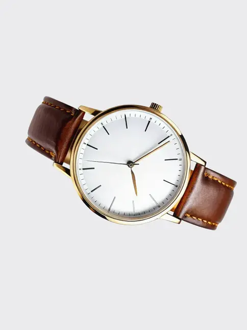 Gold vintage-inspired watch, brown strap