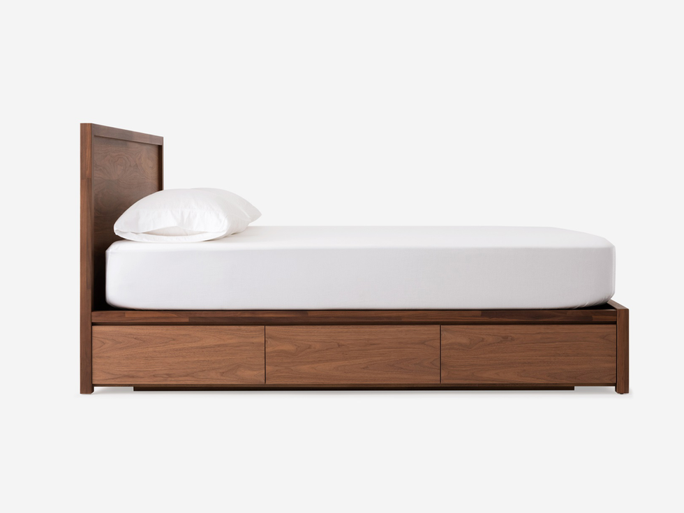 Walnut double bed with drawers
