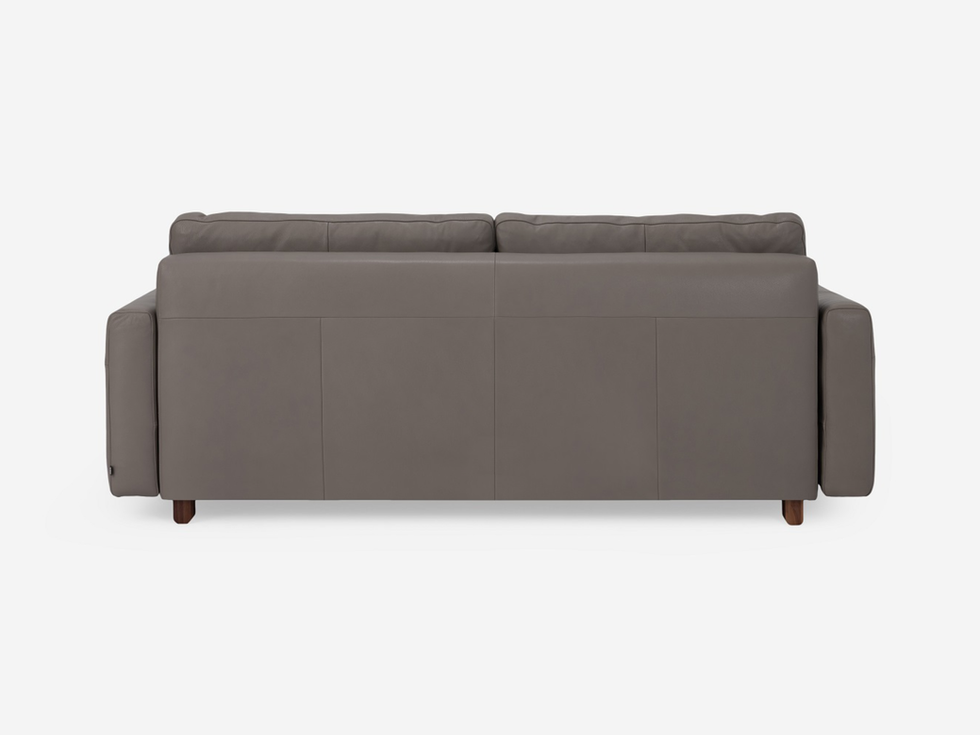 Gray leather sofa, rear view