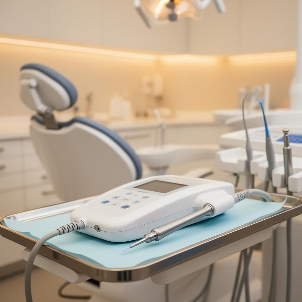 Dental scaler on a tray in a modern dental office