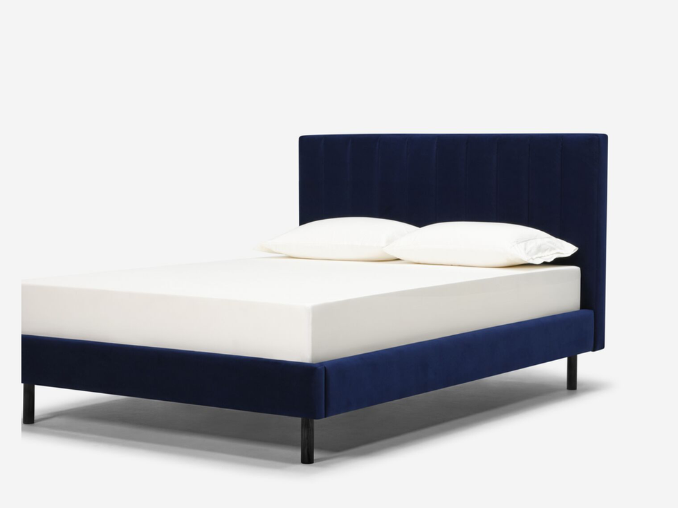 Navy velvet upholstered bed frame