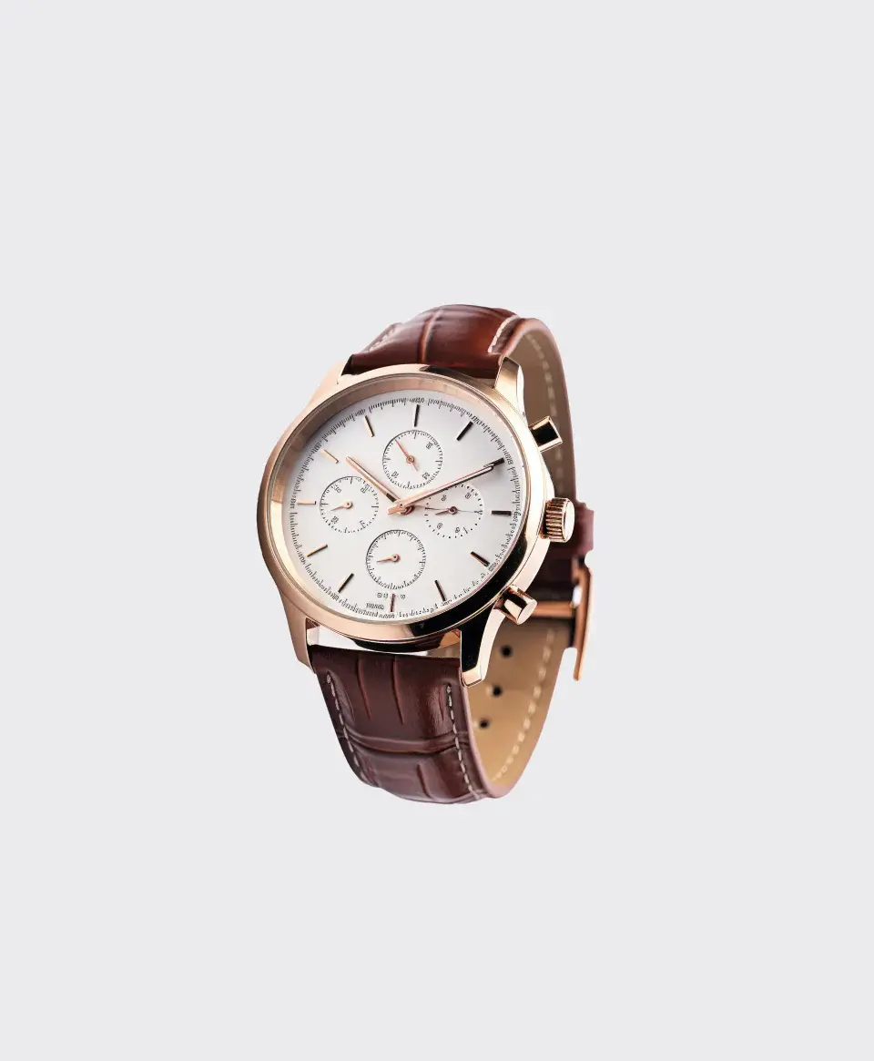 Rose Gold Crystal Watch with brown strap