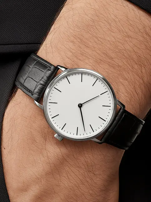Vintage-inspired watch with white dial on a wrist