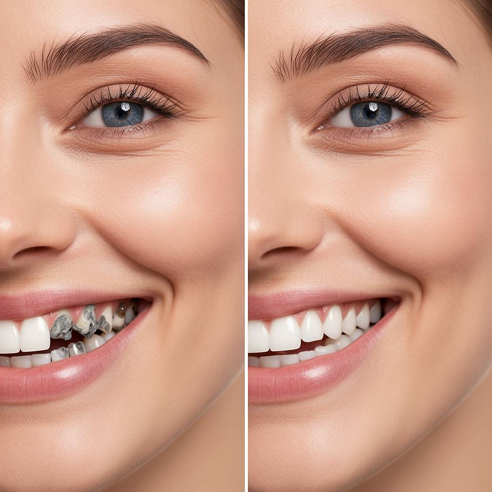 Smiling woman's teeth before and after whitening