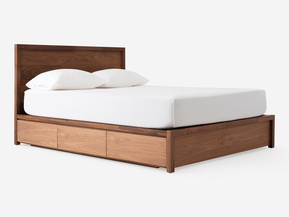 Walnut double bed with built-in drawers