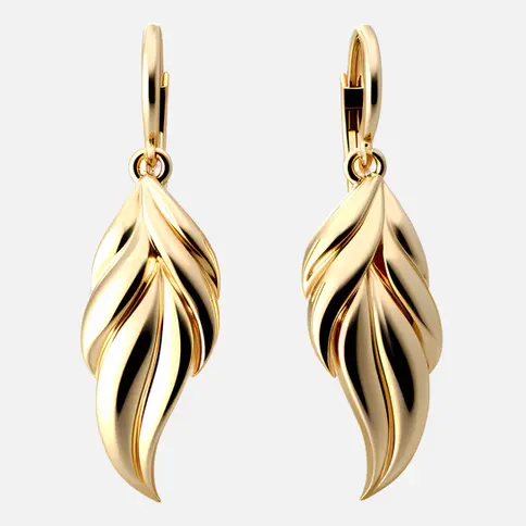 Elegant gold feather earrings