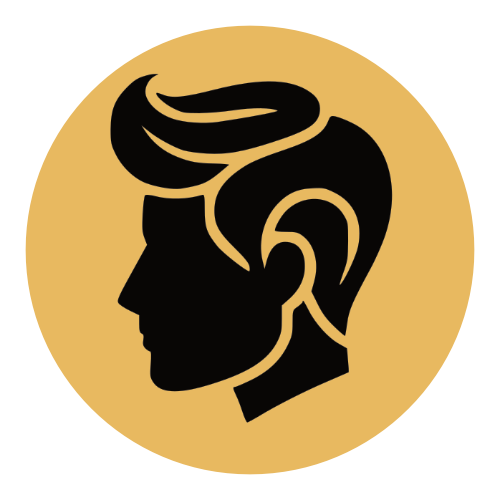 Stylized profile of a man with a modern haircut in a circle