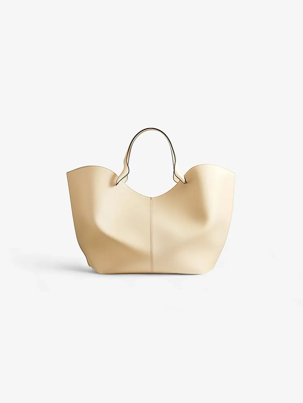 Cream leather tote bag with silver handle.