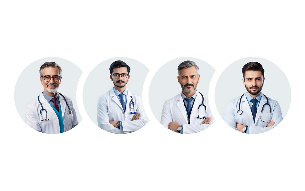 Four male doctors in white coats