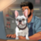 hispanic male with a white french bulldog working in tech.jpg