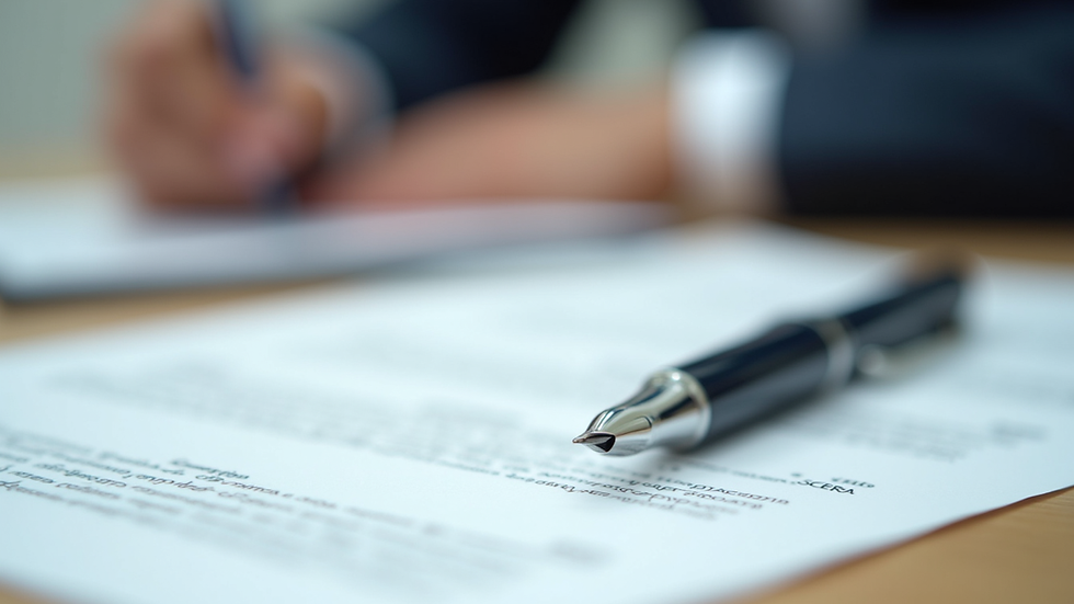 Close-up view of a legal document with a pen