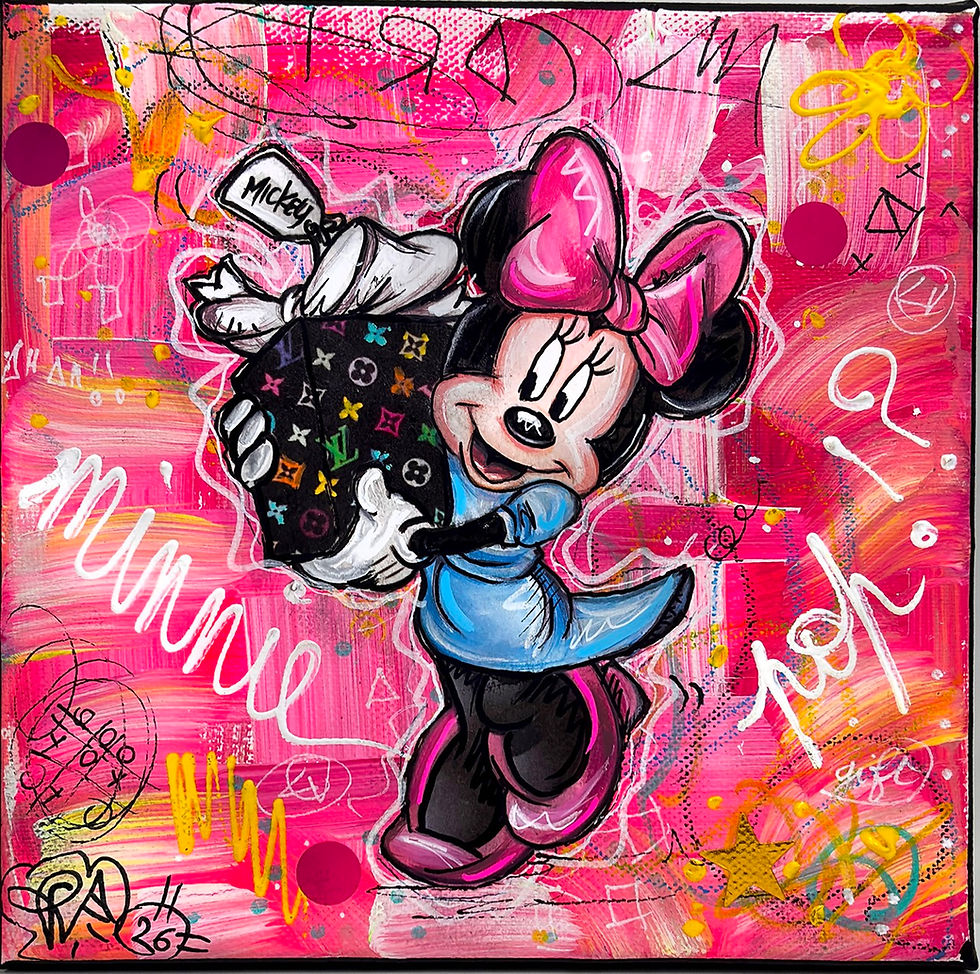 Tableau pop art Minnie street art rose Louis Vuitton peinture contemporaine chic PVettese