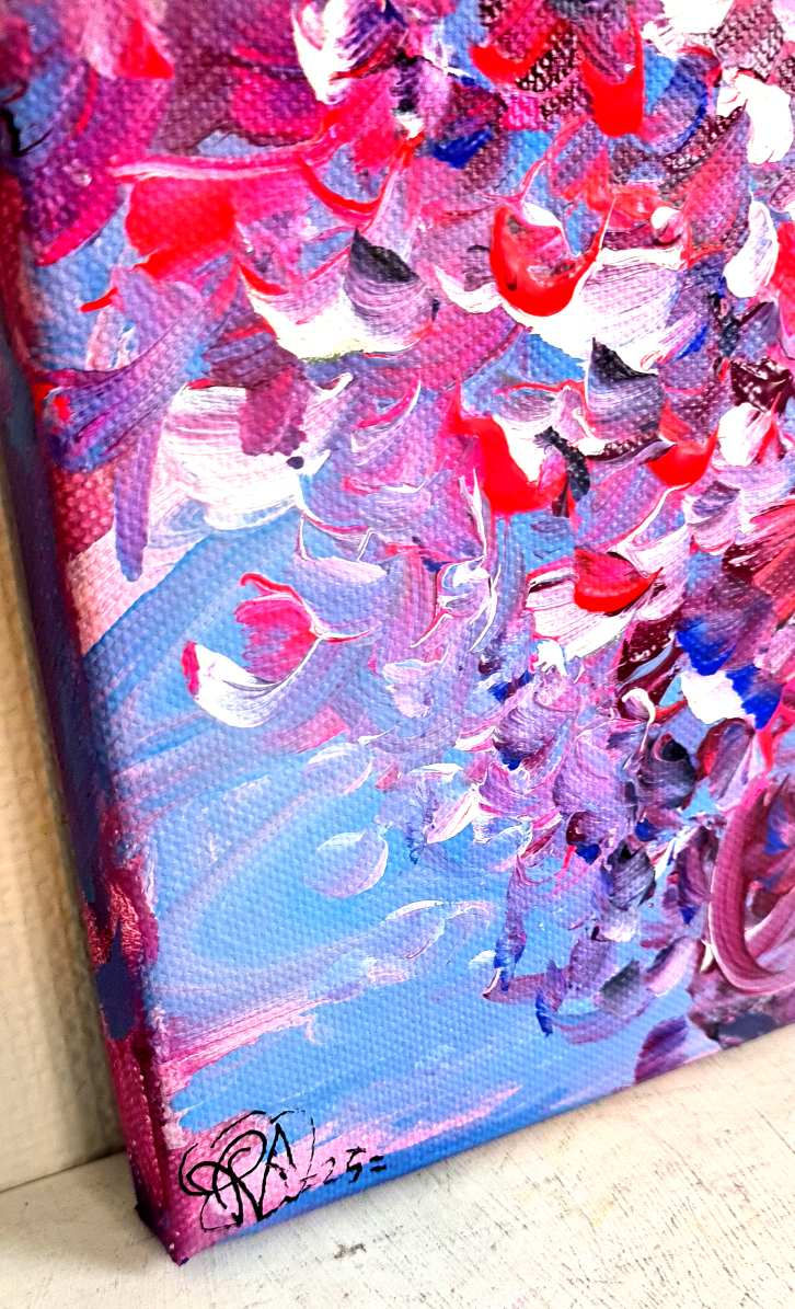 Miniature : peinture fleurs abstraites rose violet mauve