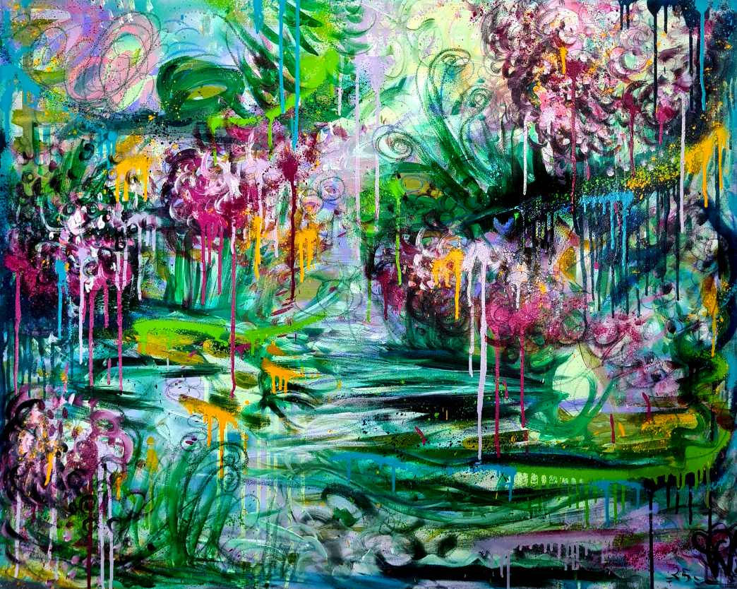 grand tableau tableau abstrait coloré fleuri