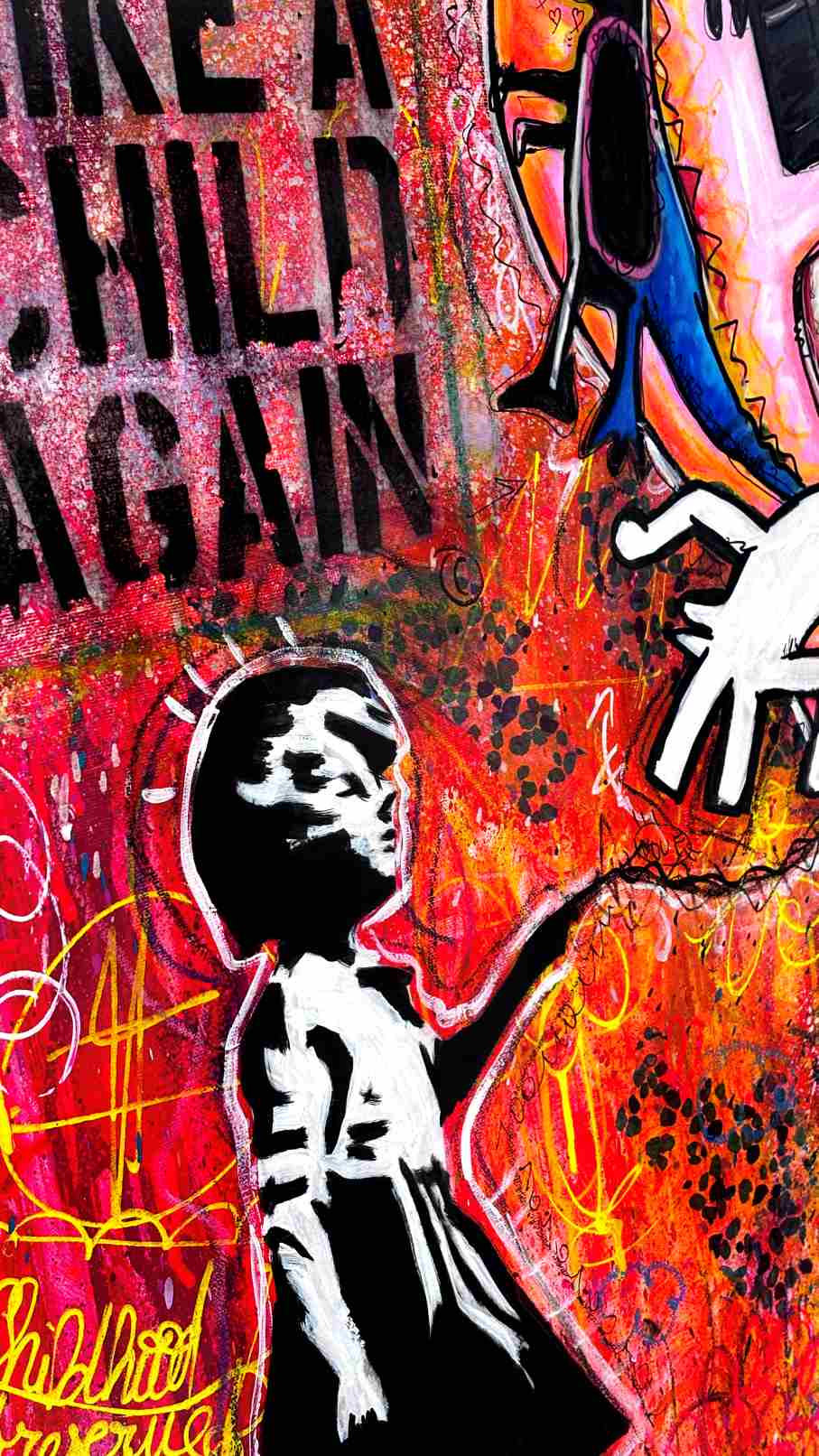 Thumbnail: Tableau Petite fille banksy petit prince coeur amour pop art graffiti coloré grand format