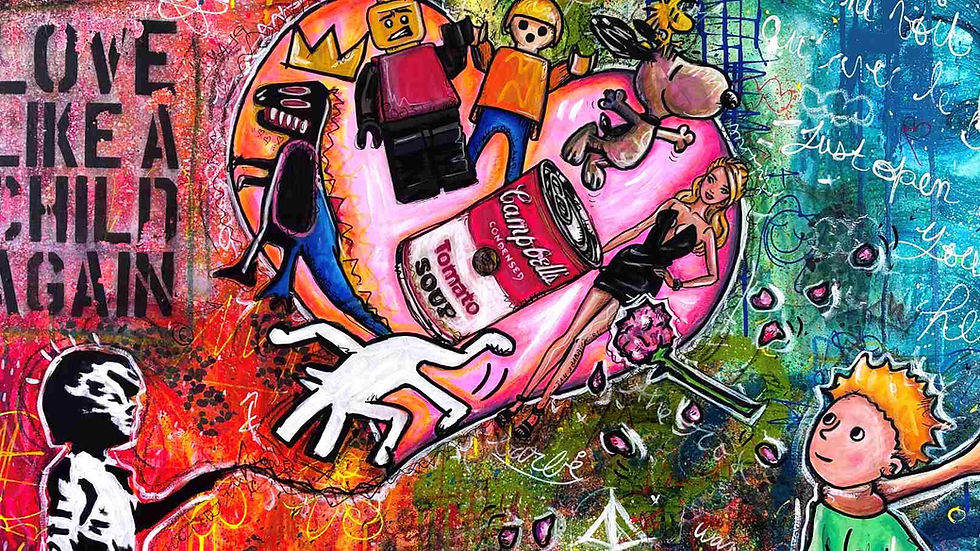 Miniature : Tableau Petite fille banksy petit prince coeur amour pop art graffiti coloré grand format