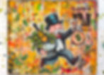Love n Money de PVettese – tableau Pop Art Street Art avec Mr Monopoly, billets, champagne et techniques mixtes sur toile.