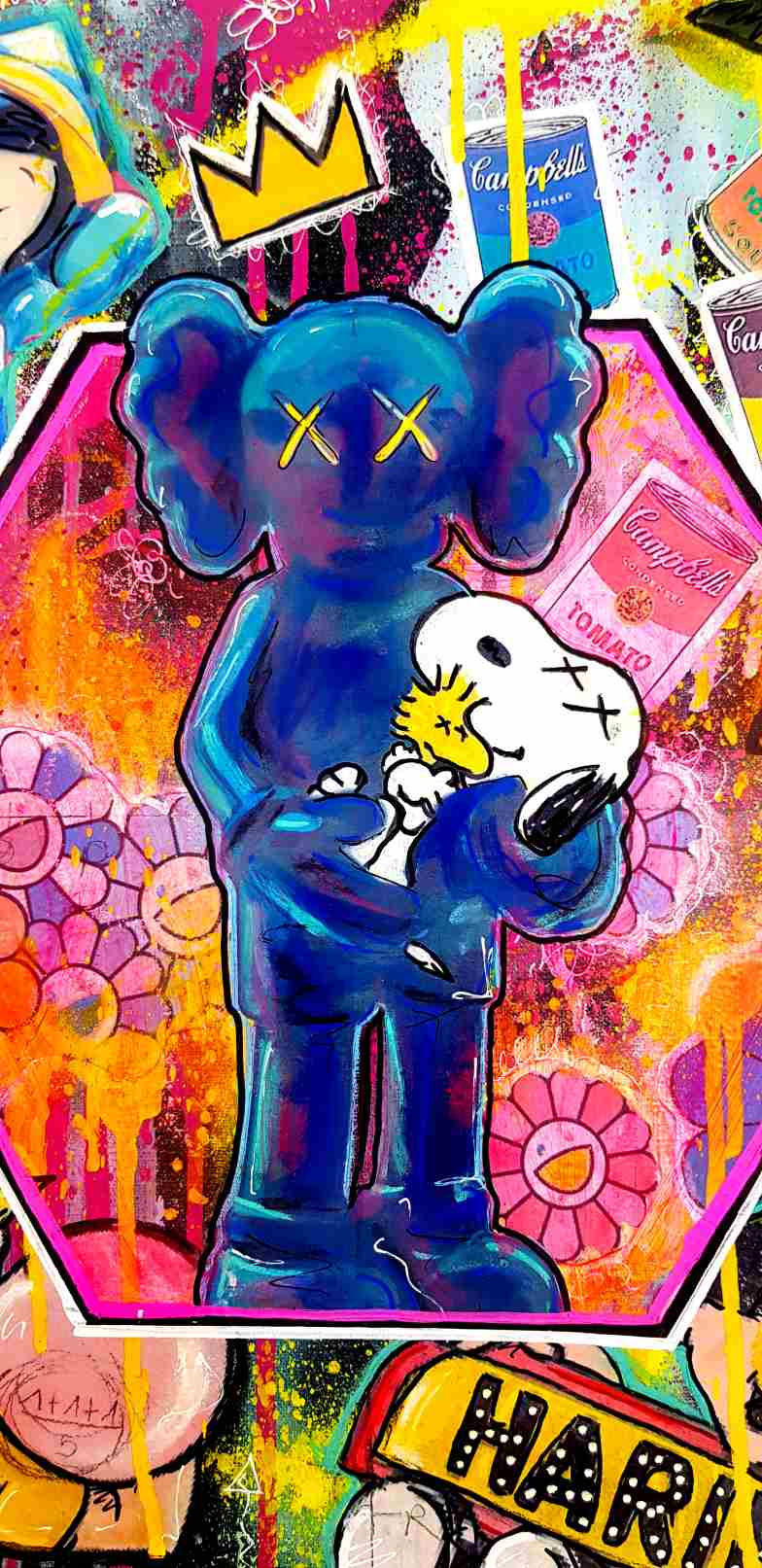 Miniature : peinture pop art colorée kaws snoopy