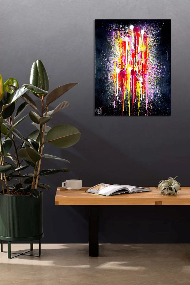 Miniature : Tableau Abstrait Multicolore fond Noir