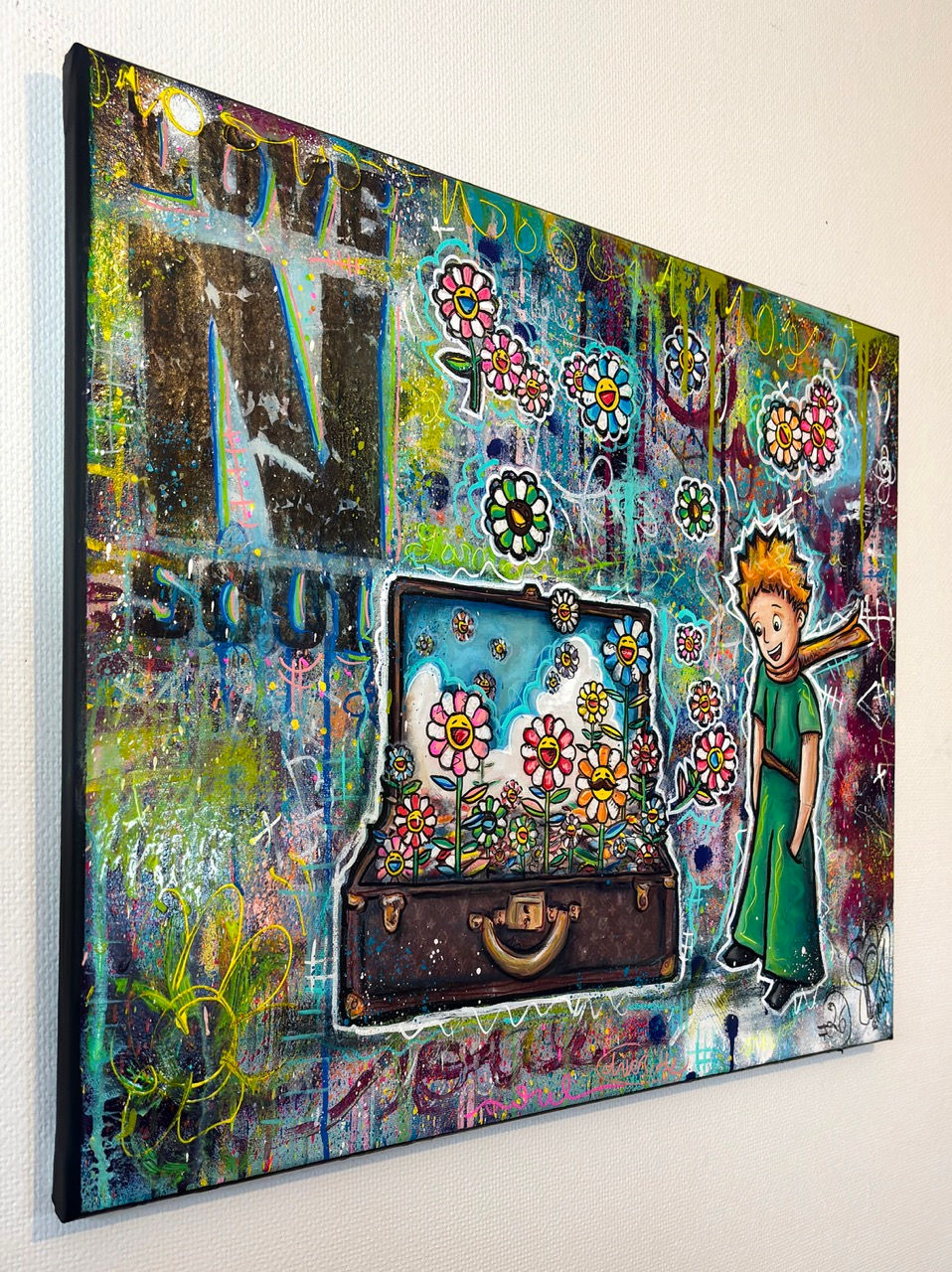 Tableau peinture pop art street art petit prince vuitton fleurs murakami colorées