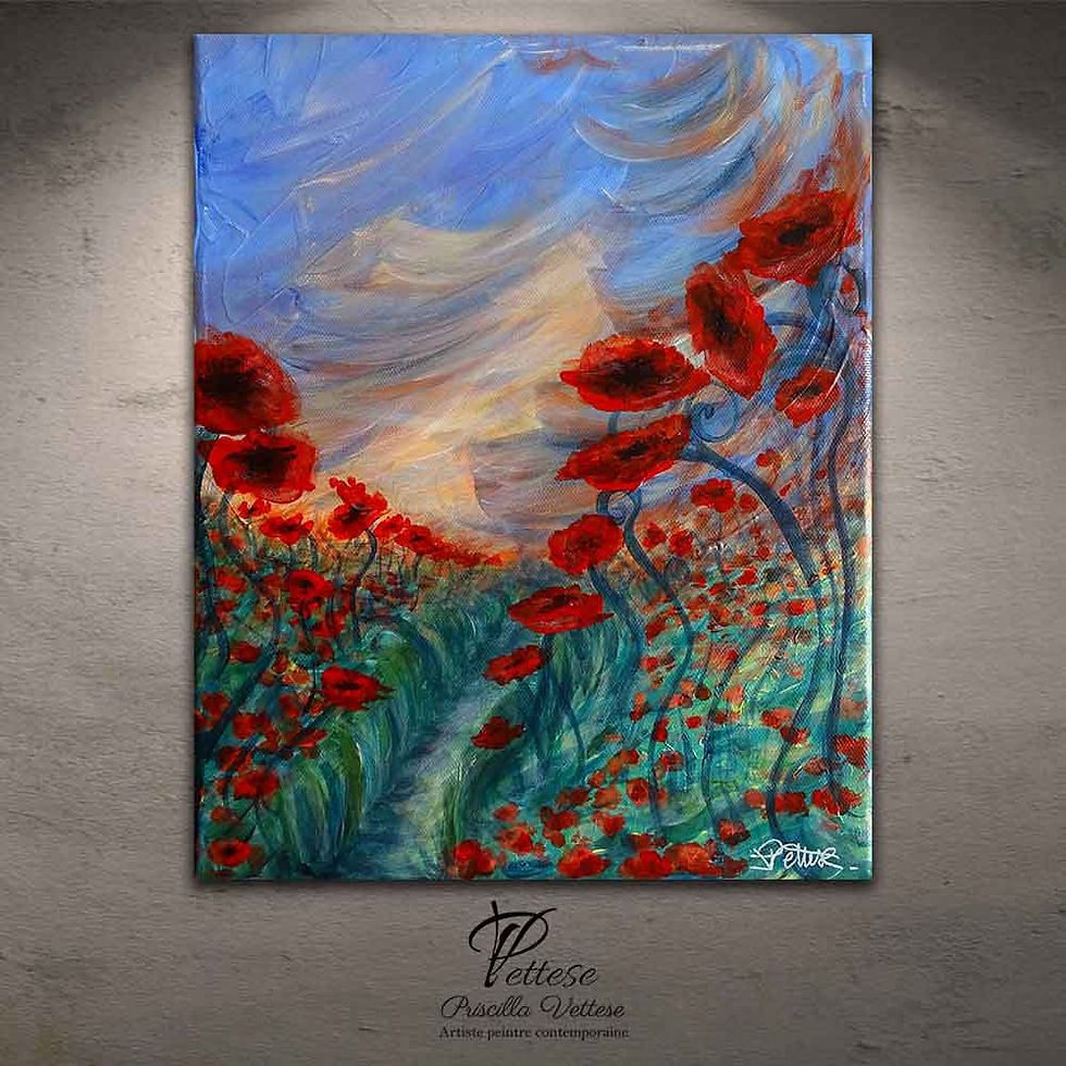 tableau, peinture, coquelicots