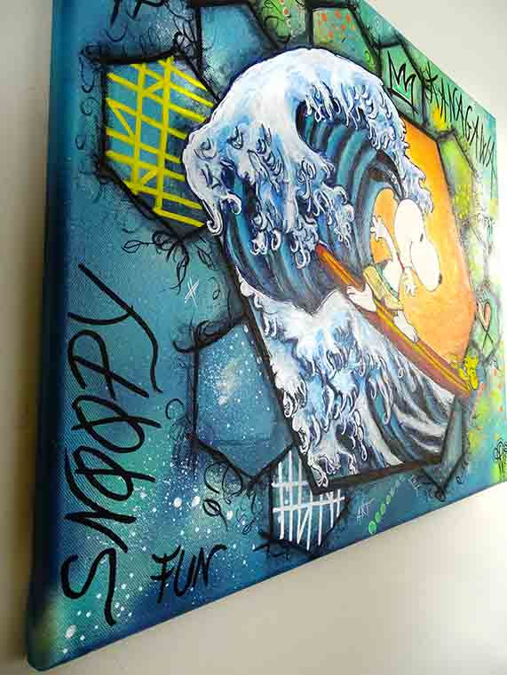Miniature : tableau pop art snoopy vague kanagawa hosukai
