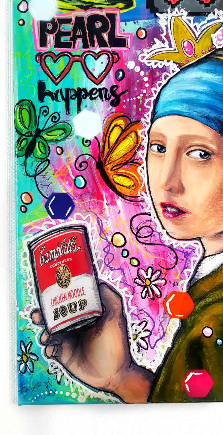 Miniature : tableau pop art jeune fille à la perle johannes vermeer histoire art revisité