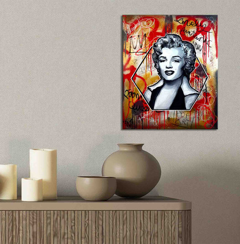 KUSTOM ART Tableau mural série Acteurs célèbres Merilyn Monroe Street Art Impression sur bois 25 x 18 cm
