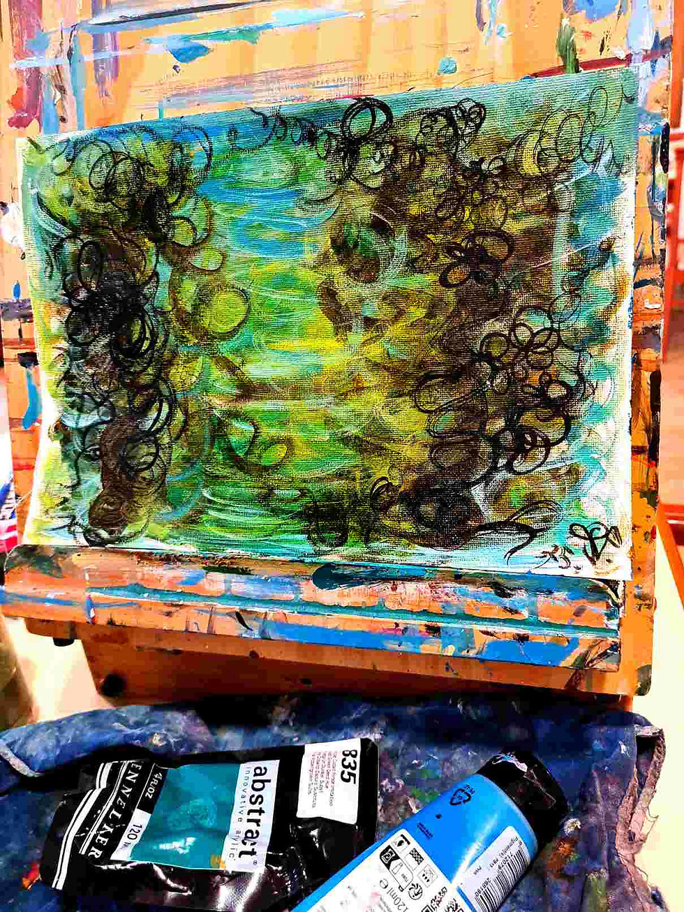 peinture abstraite bleue verte sur toile