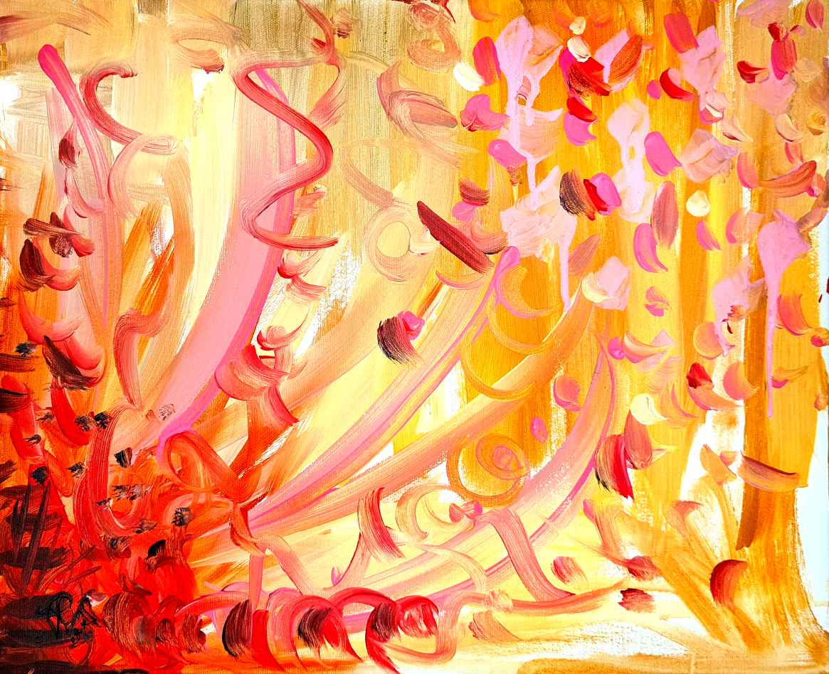 Tableau abstrait orange beige rose original et unique