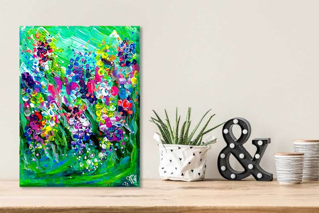 Miniature : Tableau abstrait Vert Fleurs
