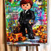 Thumbnail: Tableau pop art street art Pop PlayMobil Rich ? par PVettese, œuvre contemporaine colorée représentant un personnage stylisé