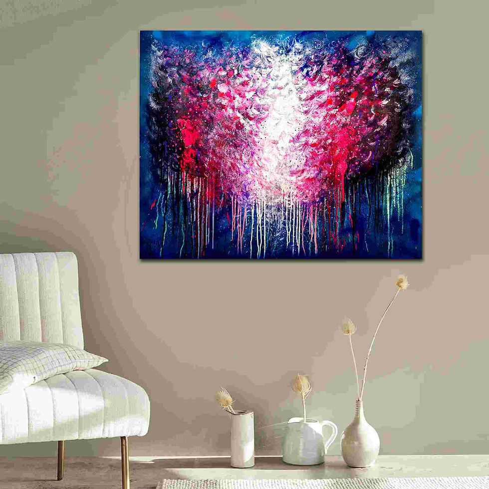 Thumbnail: grand tableau abstrait bleu rose