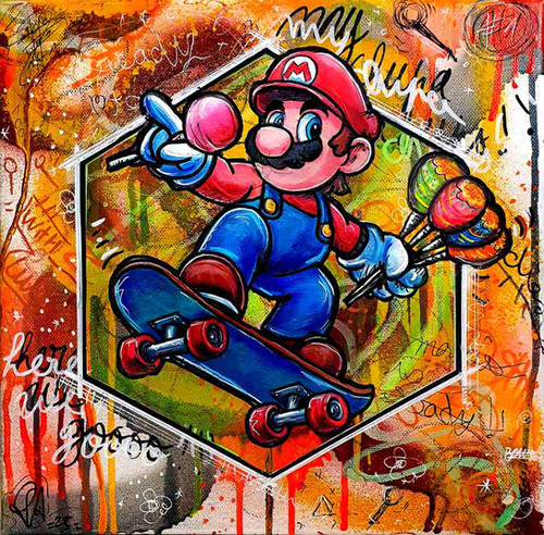 Mario Pop Art Original - Street Art Painting Super Mario, Chupa