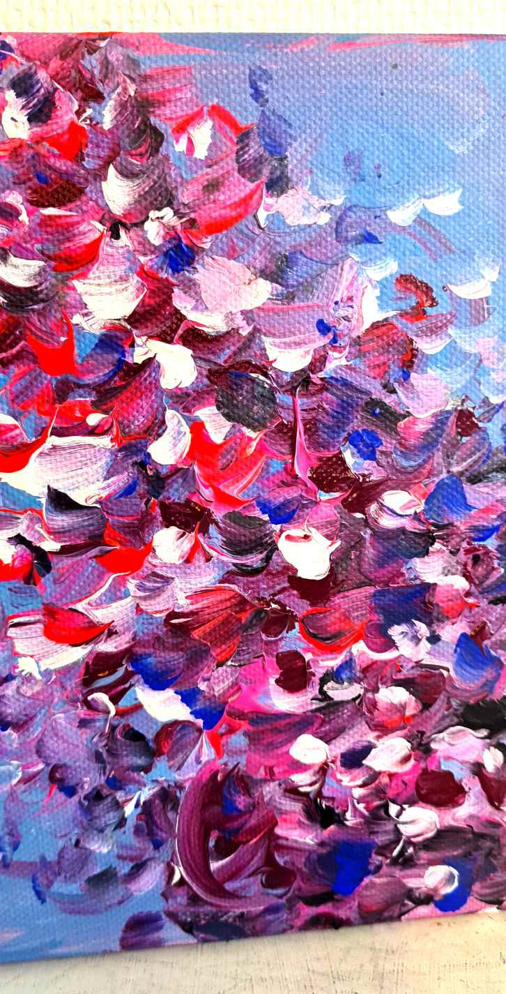 Miniature : peinture fleurs abstraites rose violet mauve