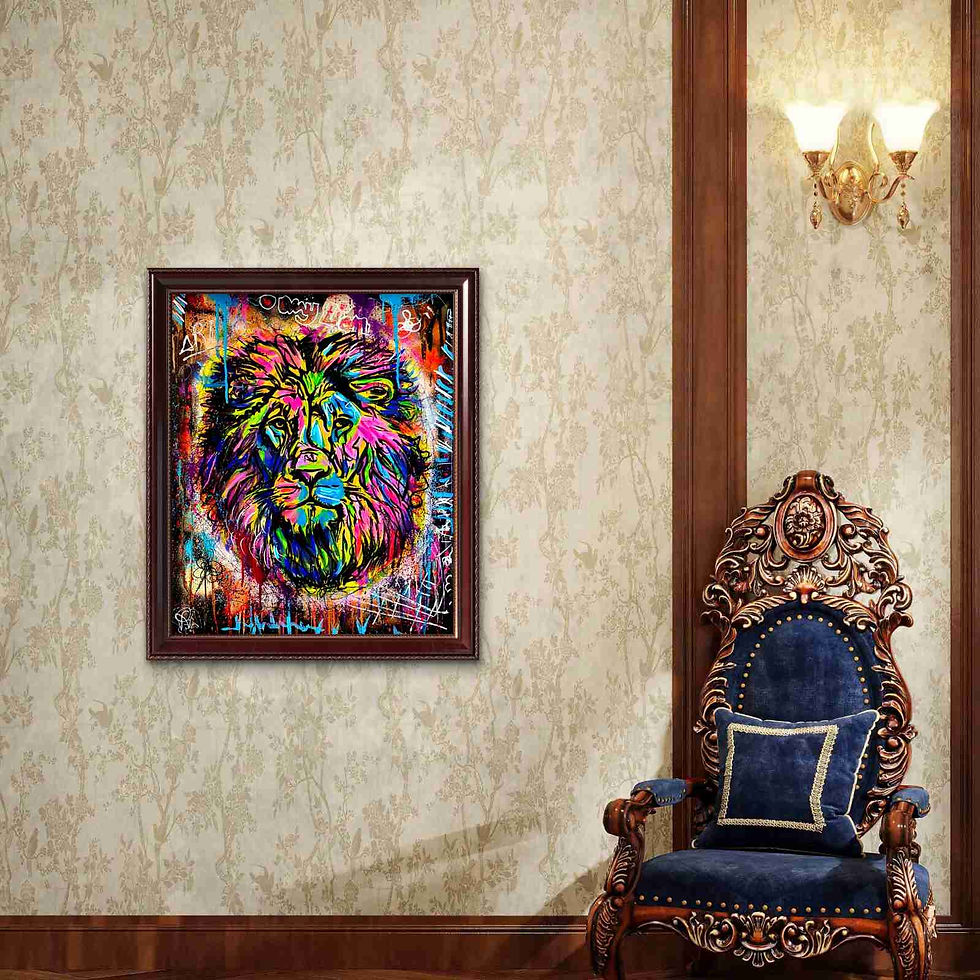 peinture lion pop art graffiti coloré