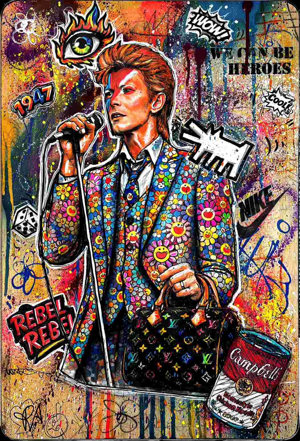 Tableau david Bowie pop art street art multicolore