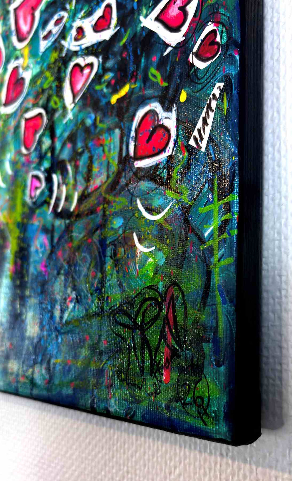 Thumbnail: tableau pop art graffiti le petit prince tenant son renard  une rose et des pétales de roses et coeurs