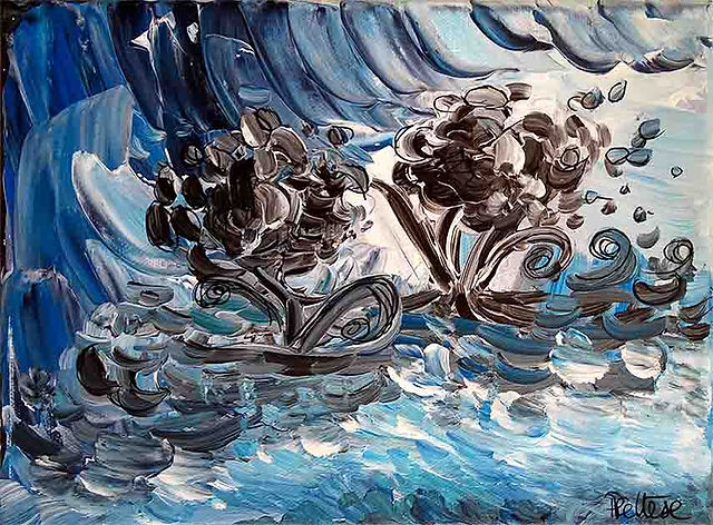 tableau de fleurs bleu