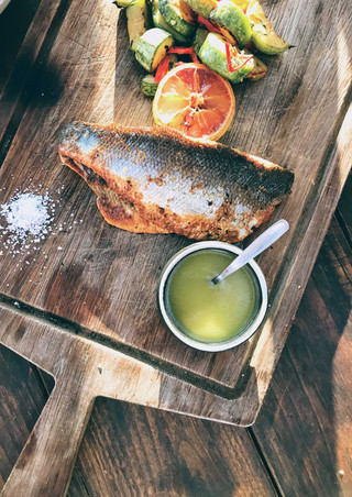 Grilled seabass at Scorpios, Mykonos